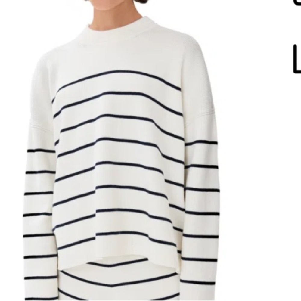 La Ligne Cream and Navy Leo Striped Crewneck Sweater sz S